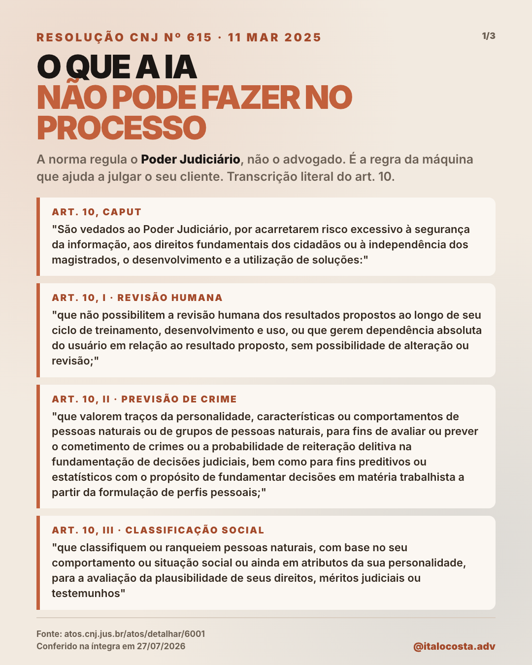 Página 1: as três vedações do art. 10 da Resolução CNJ 615