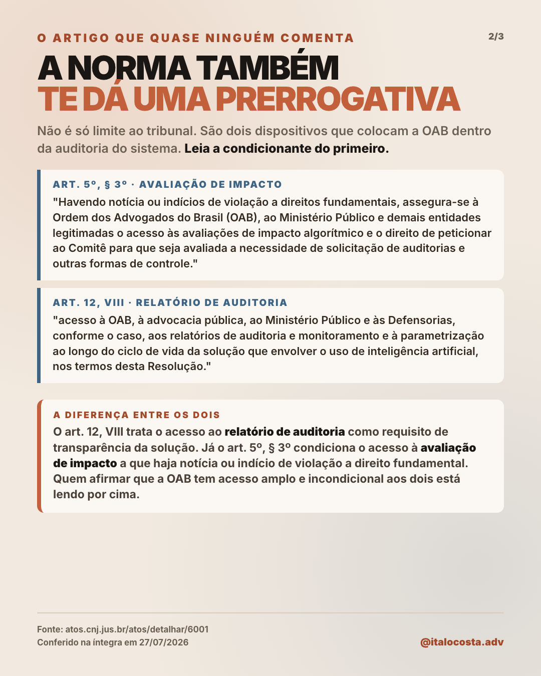 Página 2: a prerrogativa da OAB nos arts. 5º, §3º e 12, VIII