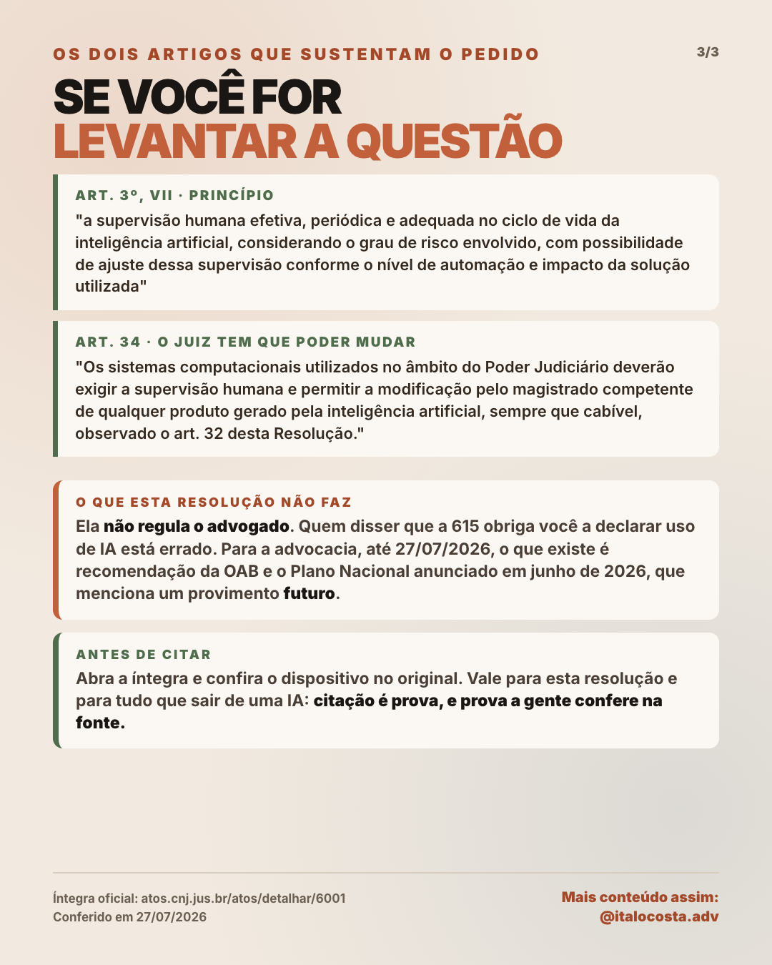 Página 3: os artigos de apoio e o que a resolução não faz