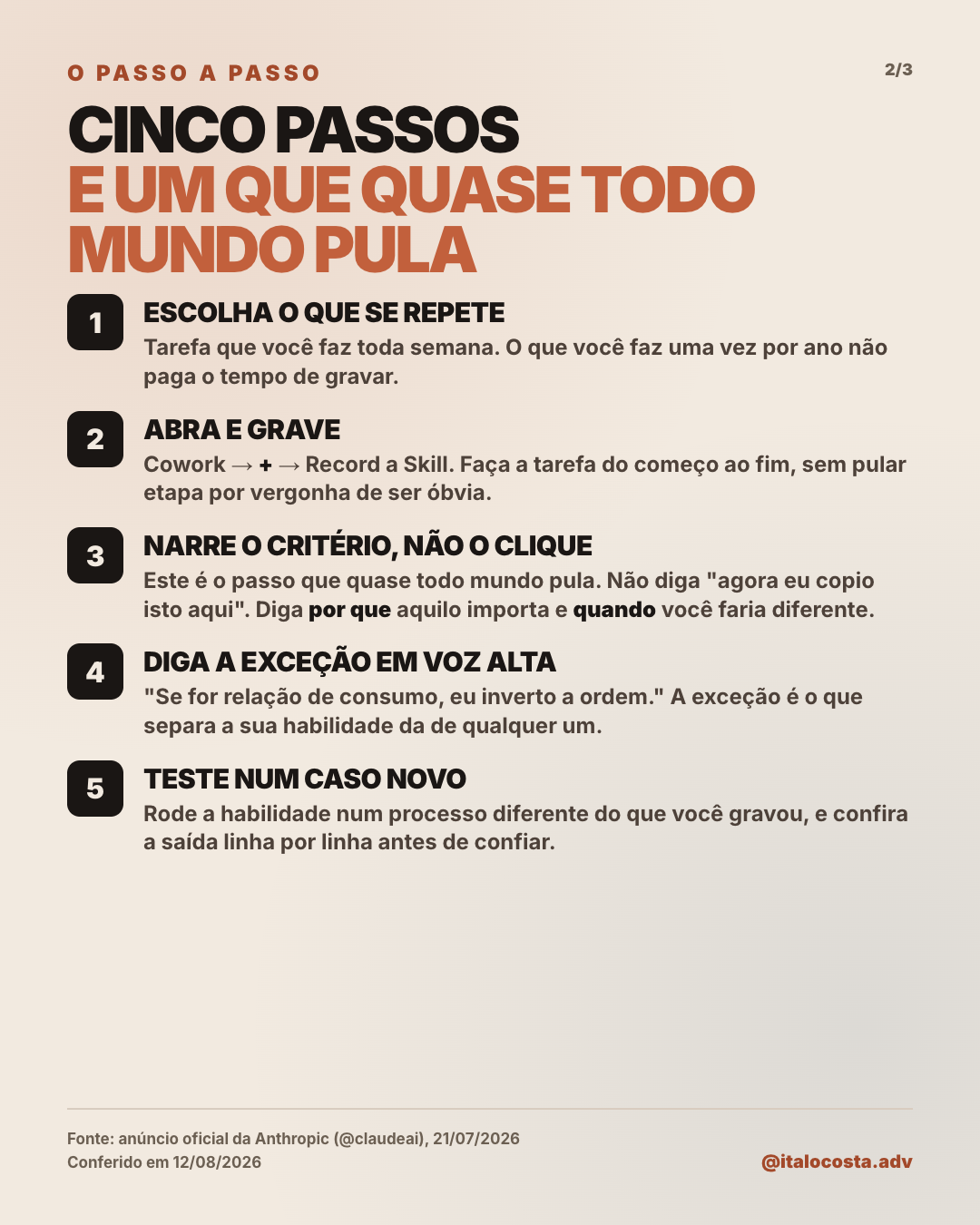 Página 2: os cinco passos para gravar uma habilidade