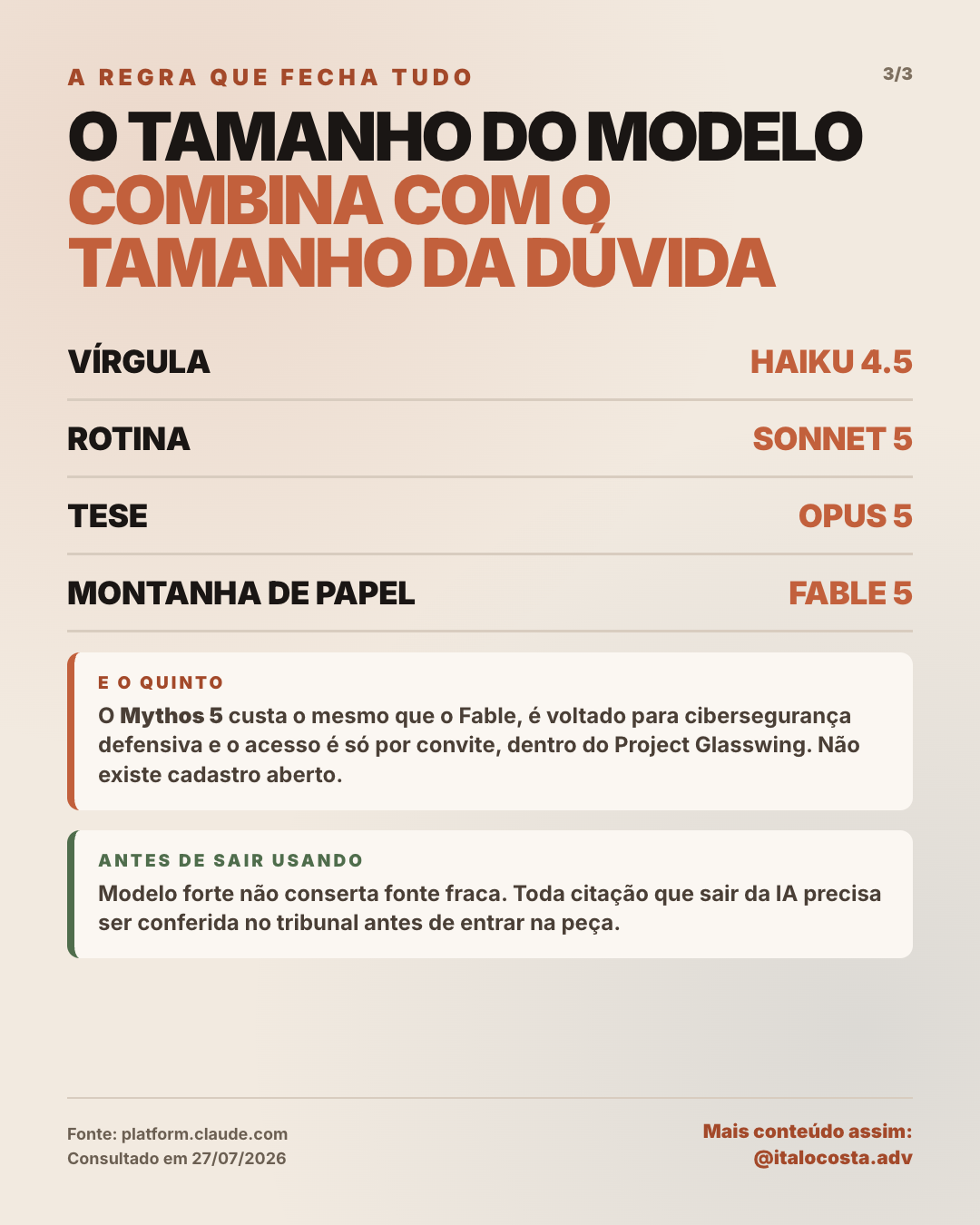 Página 3: a regra para escolher o modelo